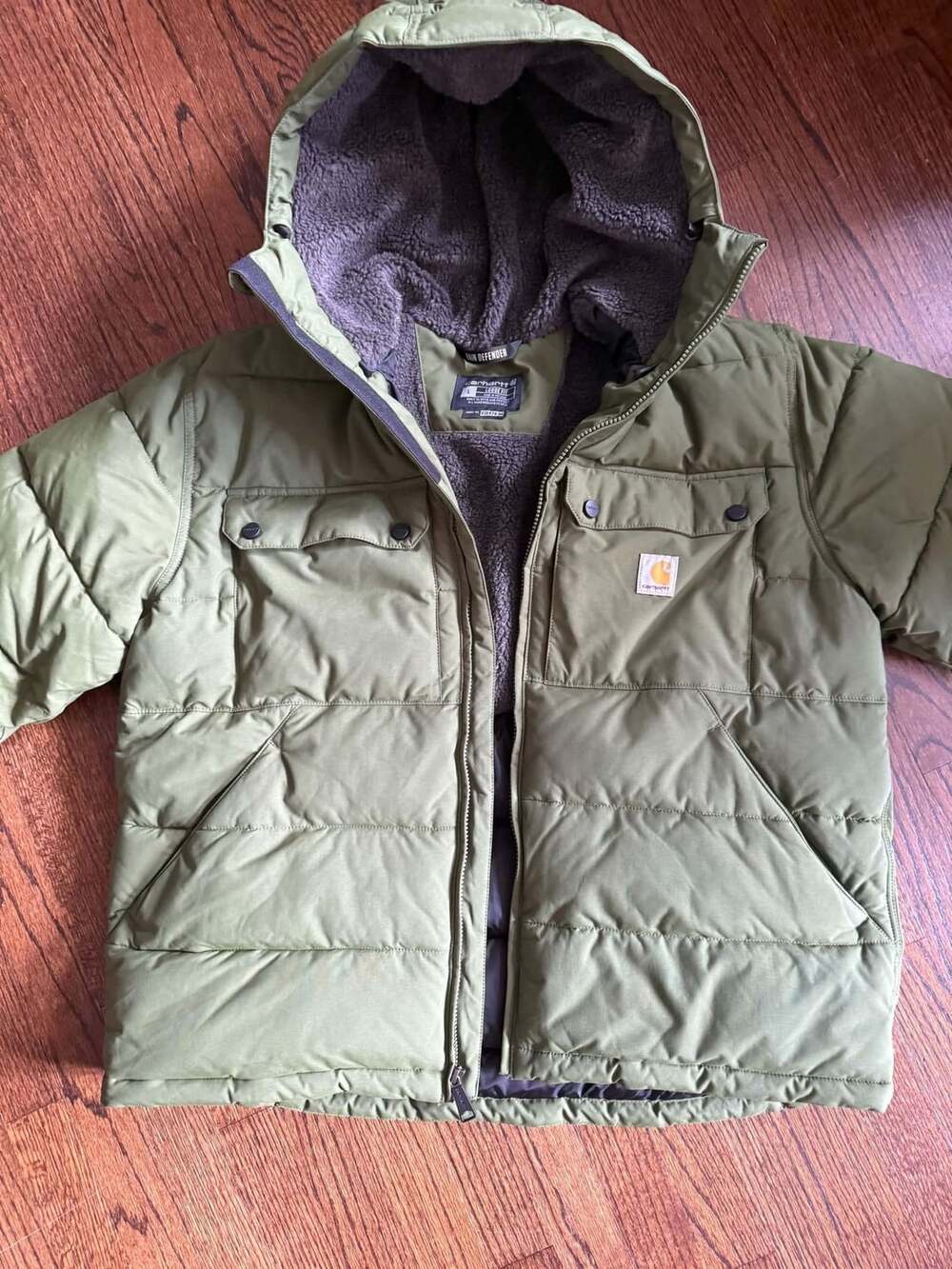 Carhartt 105474 Rain Defender Montana Loose Fit Insulated Hooded Jacket Chive Gr